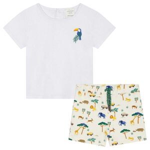 Carrement Beau Baby Boys Safari T-Shirt & Shorts Set / White/Off White Print